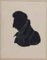 PP 0577
<br/>
Portret van Cornelis ten Hoet (1794-1831), silhouet borststuk naar links (met los papier met spreuk)
<br/>
<em>monogramist CWC</em>